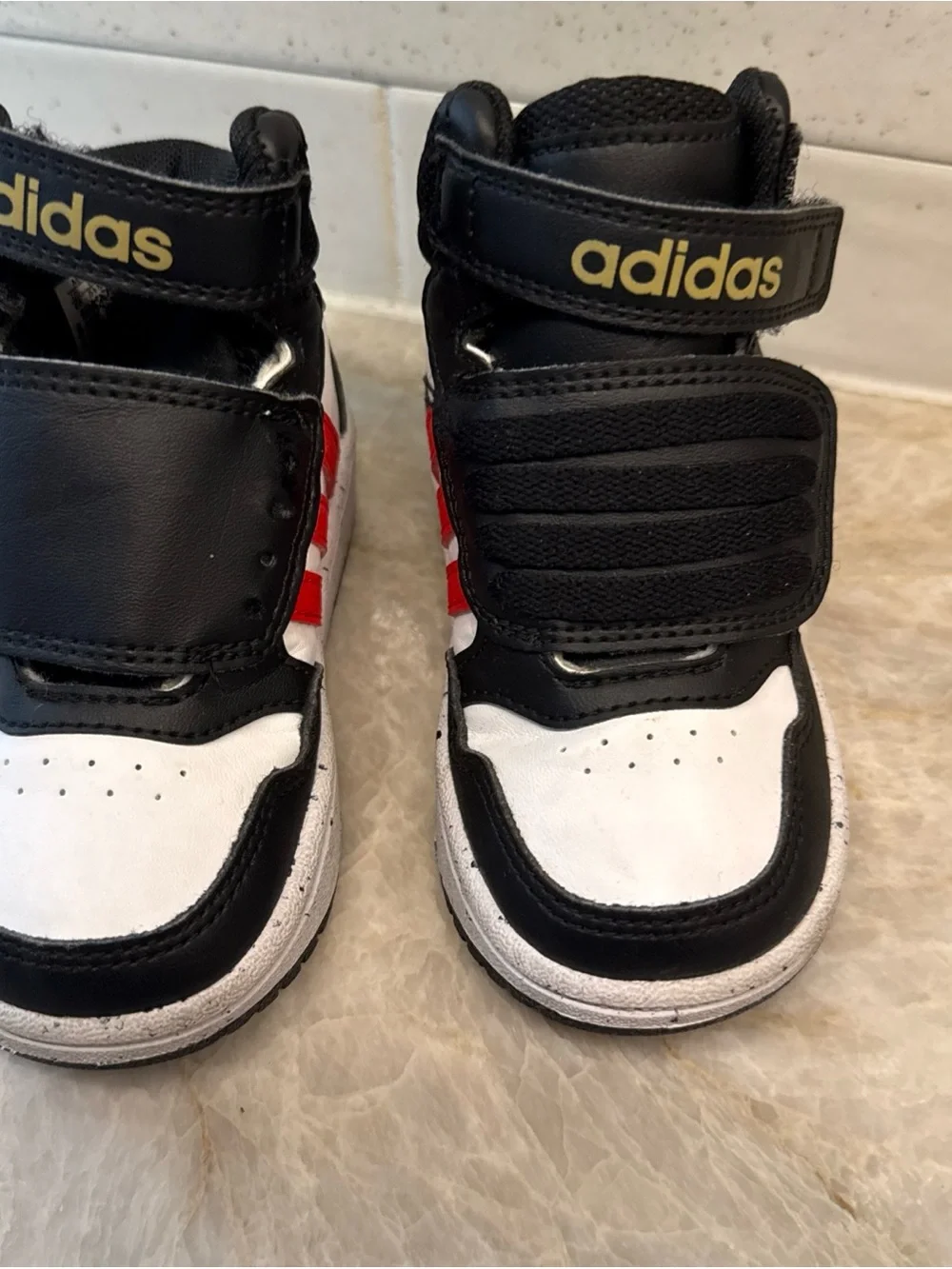 adidas Hoops 3.0 Mid Basketball Shoe Black White Unisex Toddler Size 6K